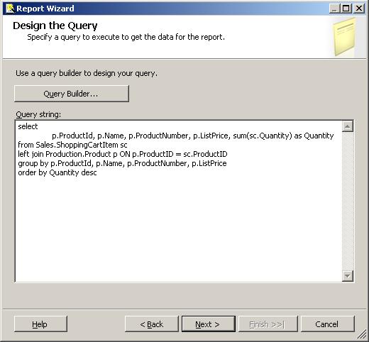 data query for sql reporting services report