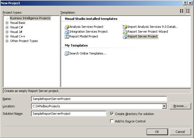 SQL Server Reporting Services Visual Studio installed templates