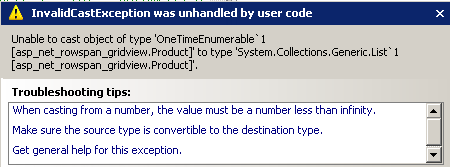 Unable to cast object of type OneTimeEnumerable