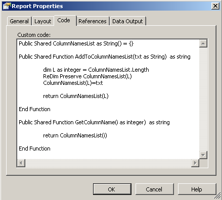 reporting services custom code section with sample source