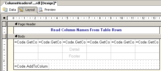 read column names from table rows sample report layout