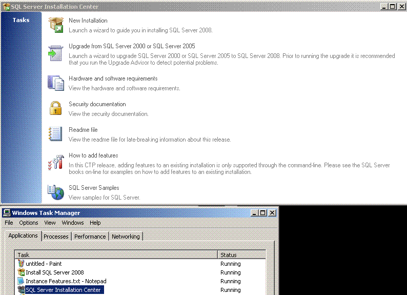 LandingPage and SQL Server Installation Center