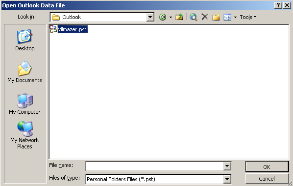 open Outlook data file .pst personal folder files