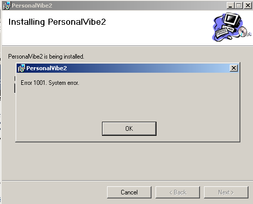 PersonalVibe - Error 1001. System error.