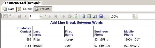 add line breaks between words in column header in reporting services using custom code