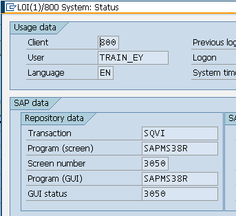 sap system status sap data