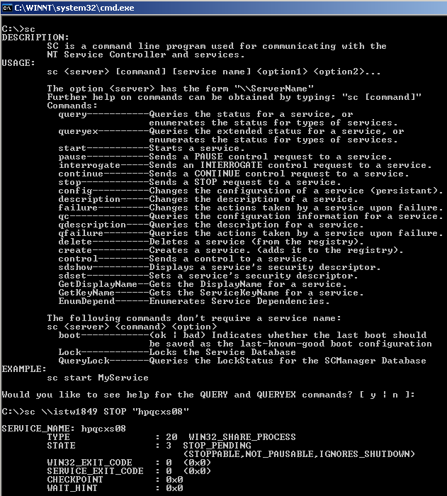 sc.exe command line tool