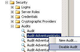 disable sql audit using sql server management studio
