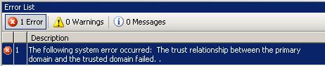 The trust relationship between the primary domain and the trusted domain failed