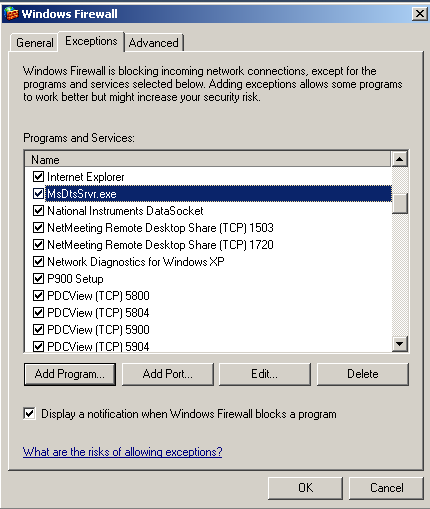Add MsDtsSrvr as an Exception on Windows Firewall Add MsDtsSrvr as an Exception on Windows Firewall