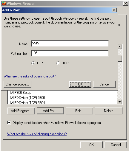 Configure TCP port 135 as Exception for SSIS Configure TCP port 135 as Exception for SSIS