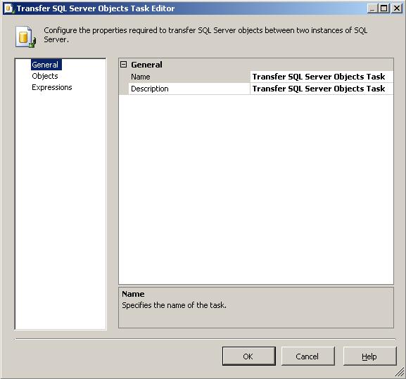 Transfer SQL Server Objects Task Editor