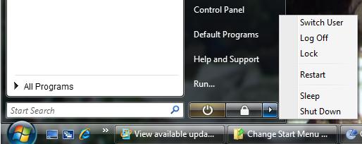 Windows Vista start menu shut-down options