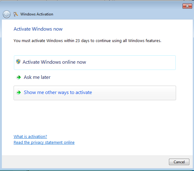 Windows 7 activation wizard