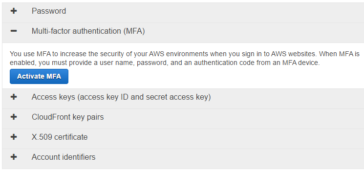 security credential for AWS user