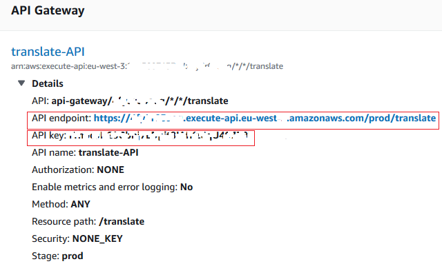 configuration of Gateway API to trigger Amazon Lambda function