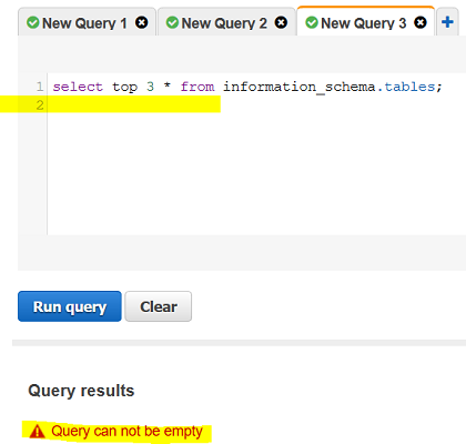 Redshift database error: Query can not be empty