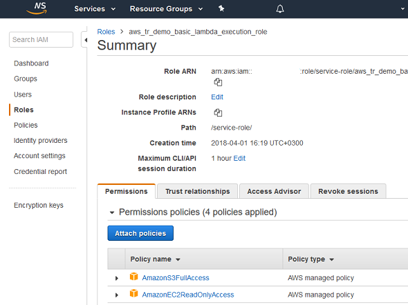 IAM and attach Policies to Roles on AWS Management Console