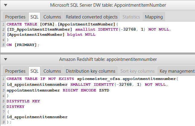 AWS Schema Conversion Tool to convert SQL Create Table command from SQL Server to Amazon Redshift