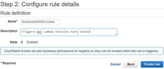 CloudWatch event rule for scheduled Lambda function calls