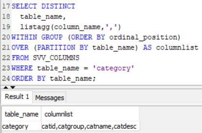 concatenate table column names on Redshift database