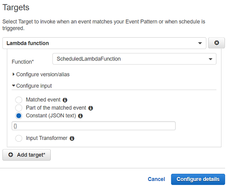 trigger AWS Lambda function with CloudWatch events