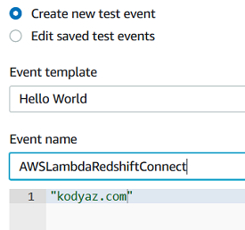 create test event for AWS Lambda function