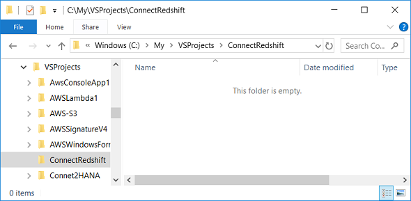 Visual Studio project folder for AWS Lambda function code