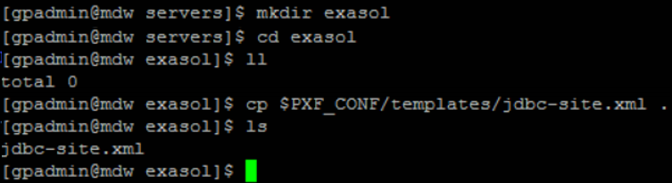 create PXF connection folder for Exasol on Greenplum