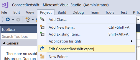 edit project file using Visual Studio