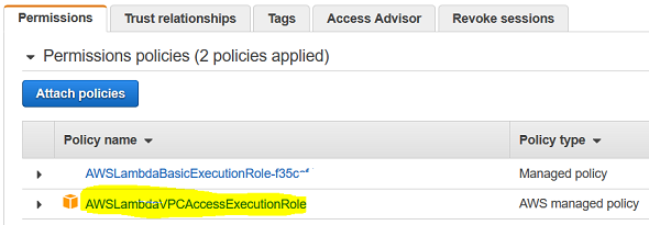 enable AWS Lambda function to access VPC resources using IAM policy