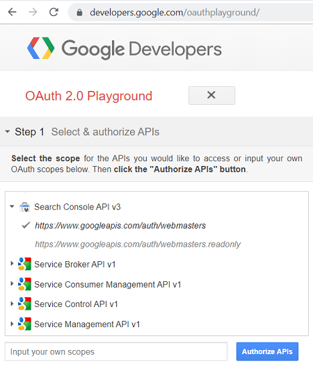 Google Search Console API at OAuth 2.0 Playground Google Search Console API at OAuth 2.0 Playground