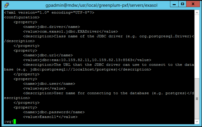 jdbc-site configuration file to connect Exasol database from Greenplum using PXF
