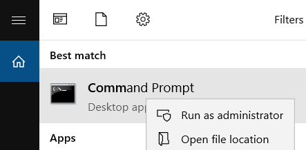 launch Command Prompt using Run as Administrator option