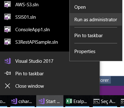 launch Visual Studio as Administrator for Lambda function project