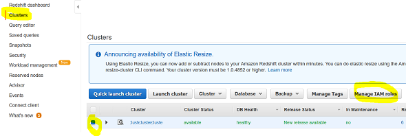 manage IAM roles for Amazon Redshift cluster
