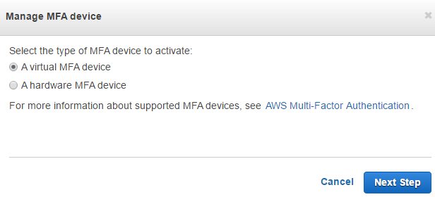 manage MFA device for AWS user security credentials