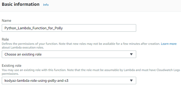 Amazon Lambda function basic information