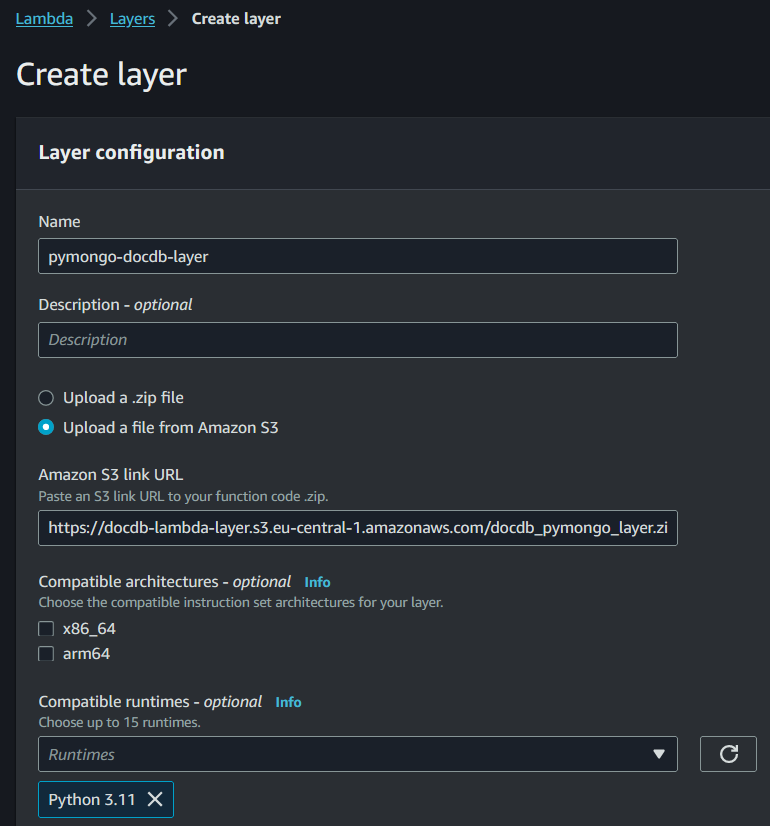 PyMongo Lambda Layer for Python functions