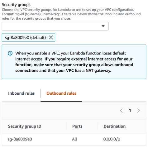 VPC security groups for AWS Lambda function