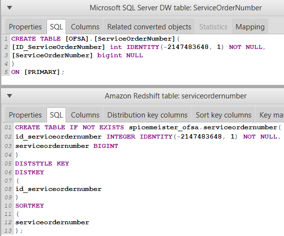 AWS Schema Conversion Tool Create Table DDL SQL scripts