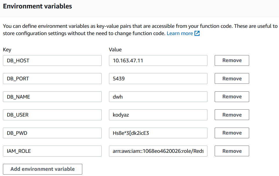 AWS Lambda Function Environment Variables