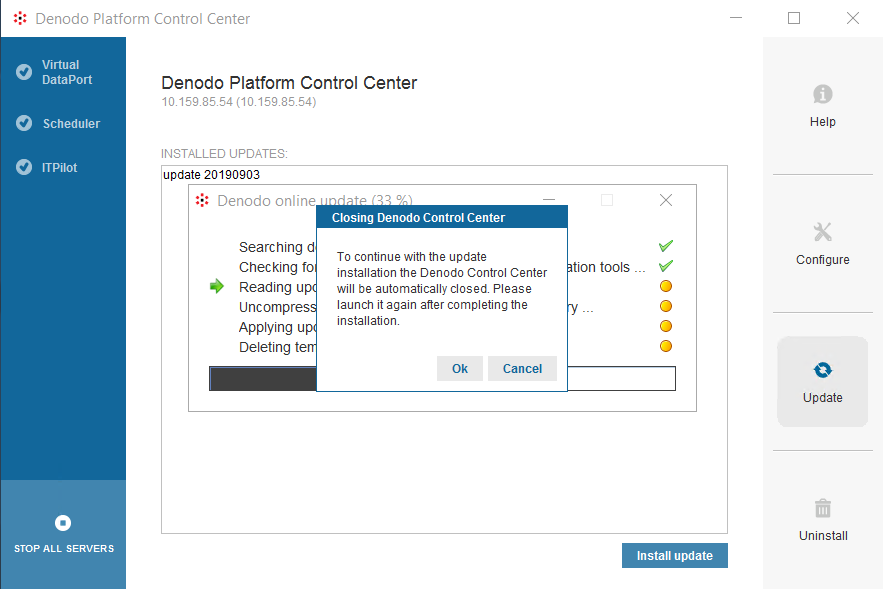 closing Denodo Control Center to install platform update