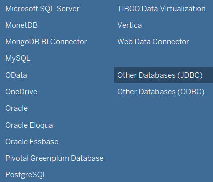 JDBC database connection on Tableau Desktop