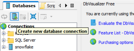 create new database connection using DbVisualizer software