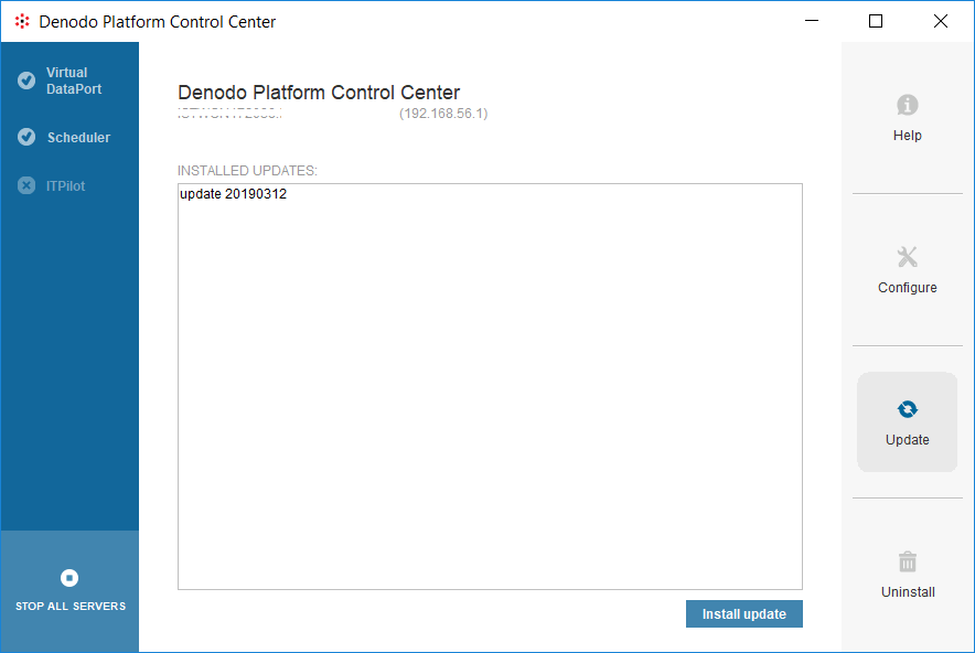 Denodo Platform Control Center installed updates