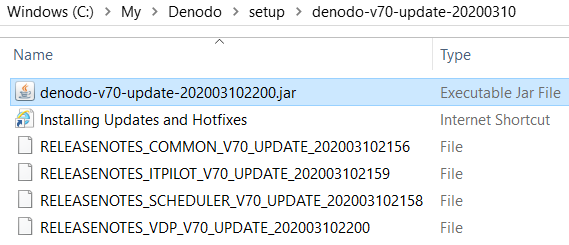 download and extract Denodo update file for .jar setup file