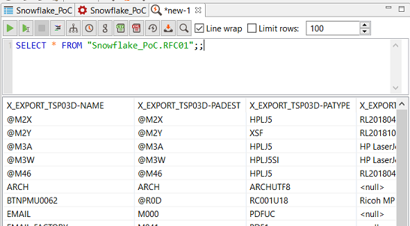 SQL query on Snowflake database tables executed on Data Virtuality