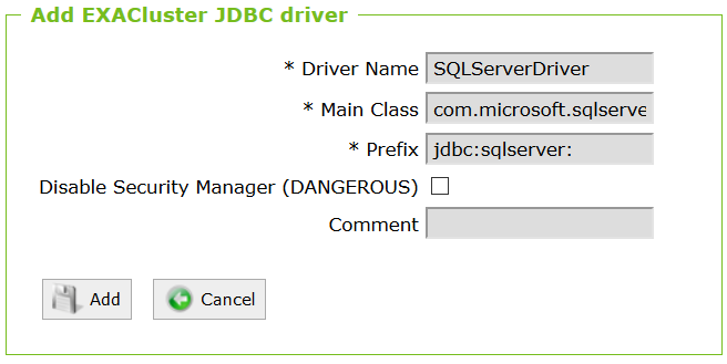 add JDBC driver on Exasol to connect SQL Server database