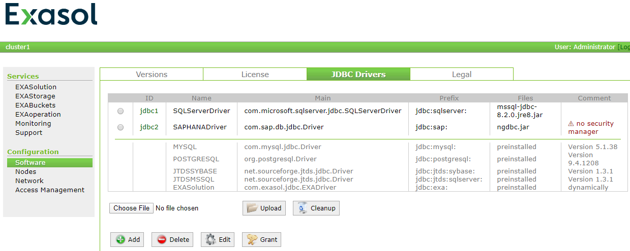 existing JDBC drivers on Exasol database